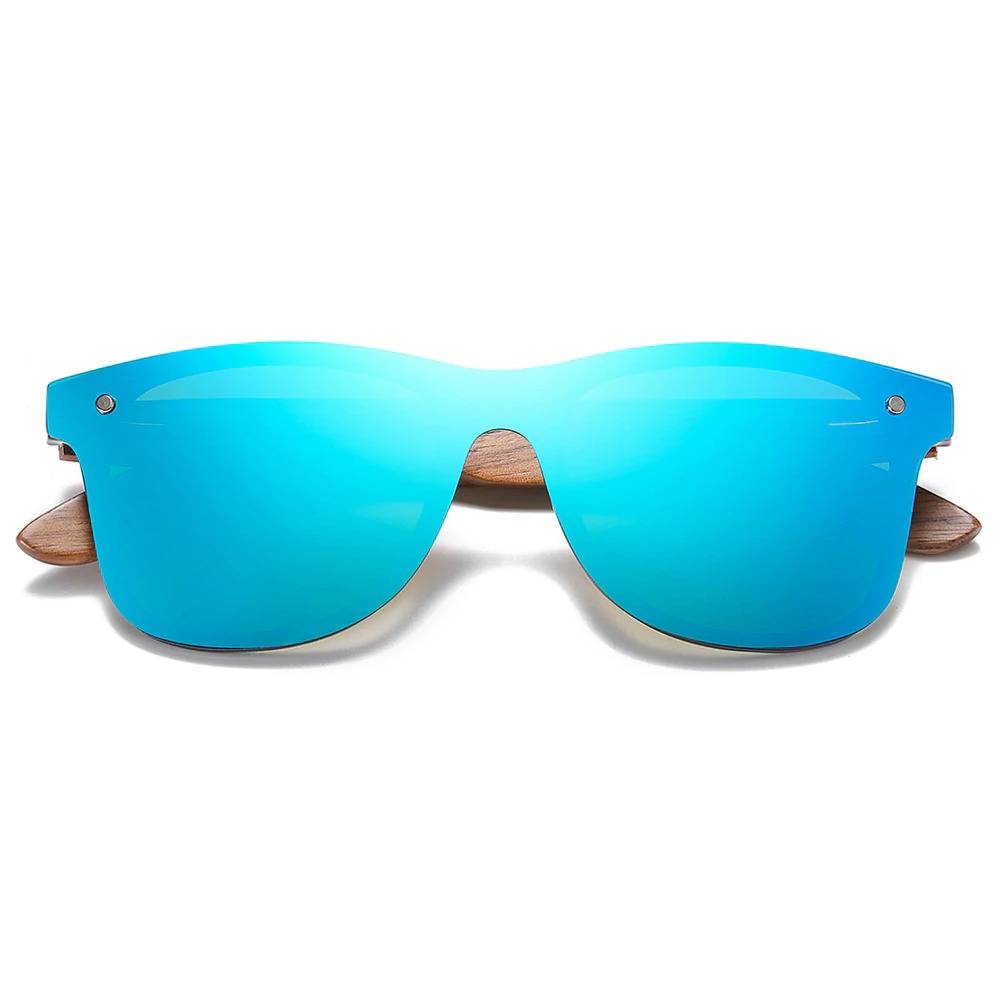 lunettes de soleil en bois skateboard bleu