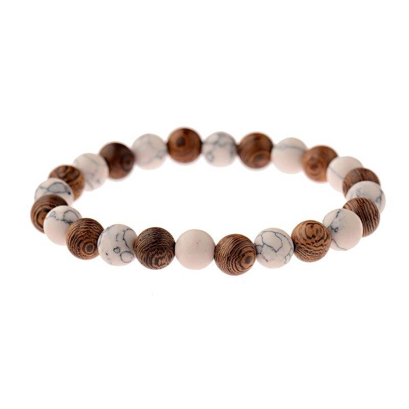bracelet perles en bois blanc