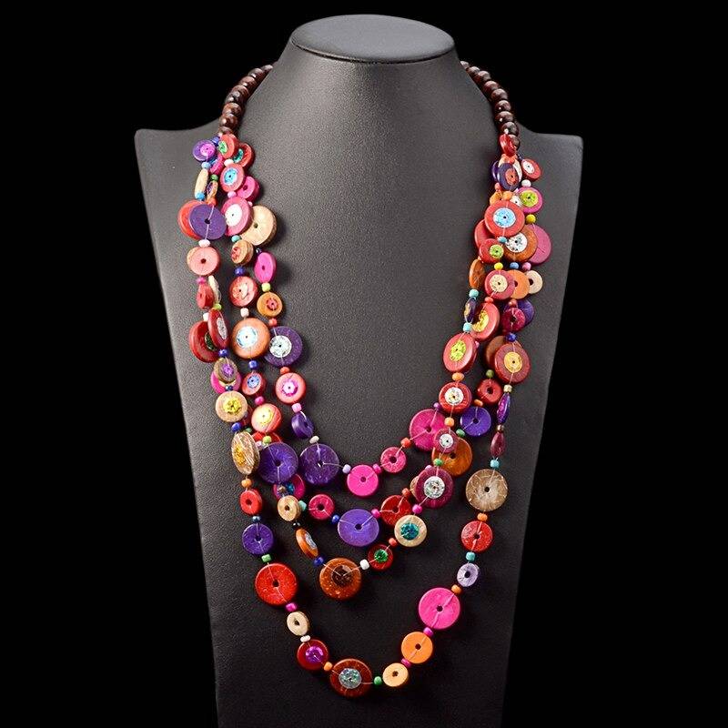 collier perles en bois multicolores femme