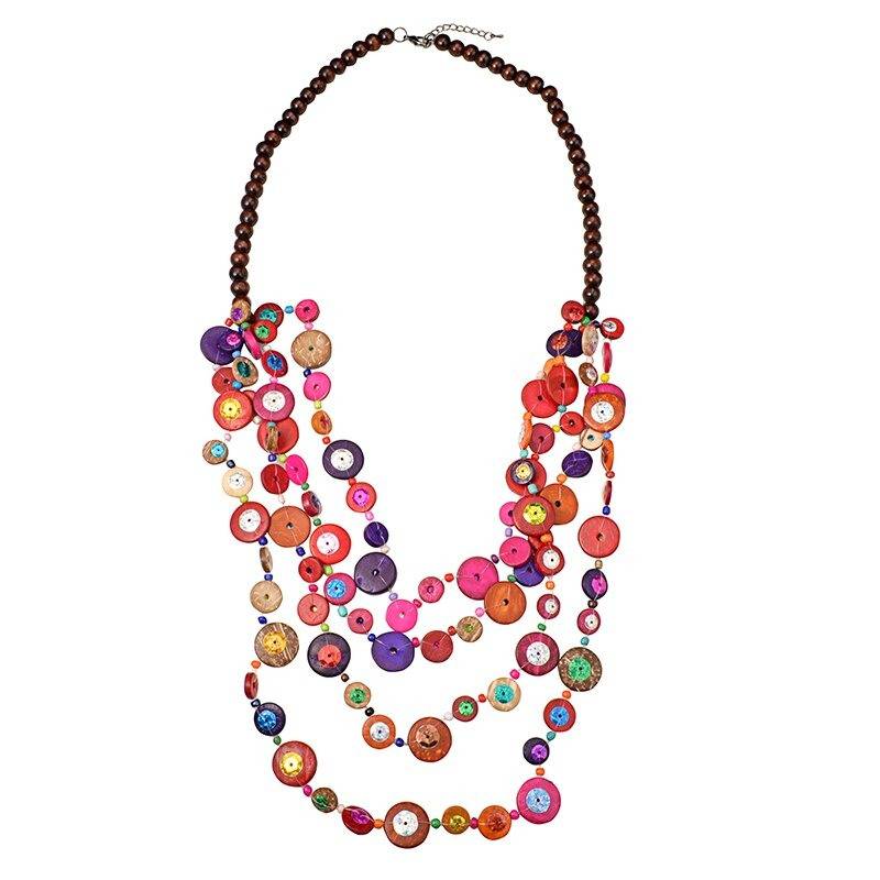 collier perles en bois multicolores