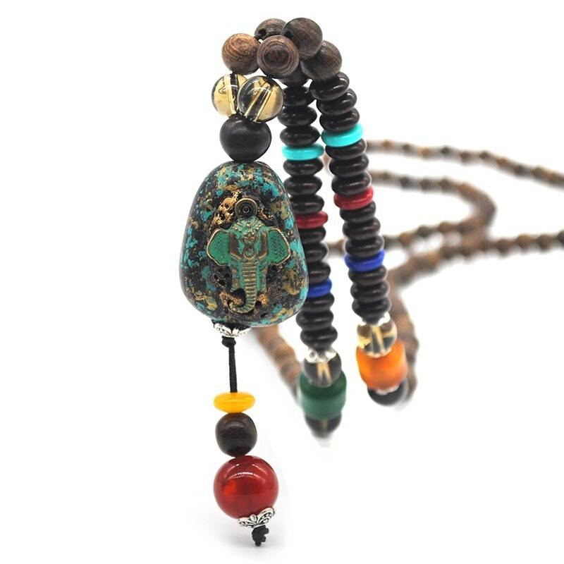 collier perle bois tibetain